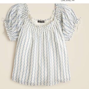 NWT new J Crew Smocked ruffle-trim cotton top in blue daisy print size XL